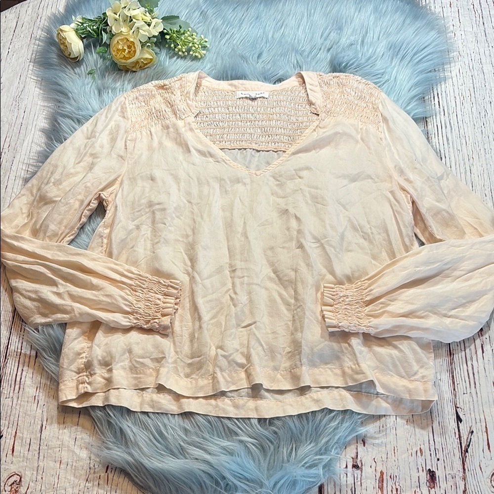 Bella Dahl Smocked Yoke Blouse Light Pink sz S